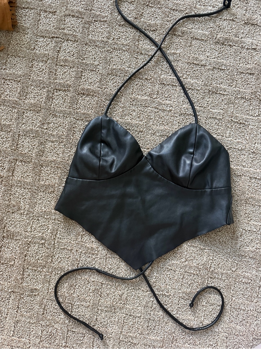 Black Faux Leather Halter One-Piece Top